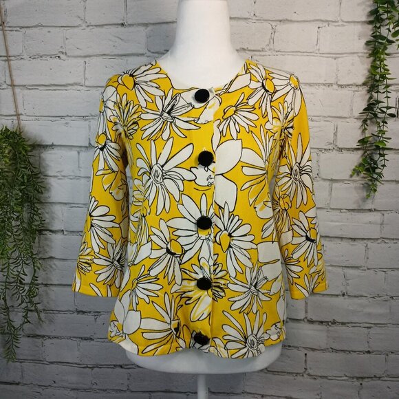 WOMENS CABLE AND GAUGE YELLOW DAISY BUTTON UP SWEATER, SIZE MISSY SMALL - Picture 6 of 6